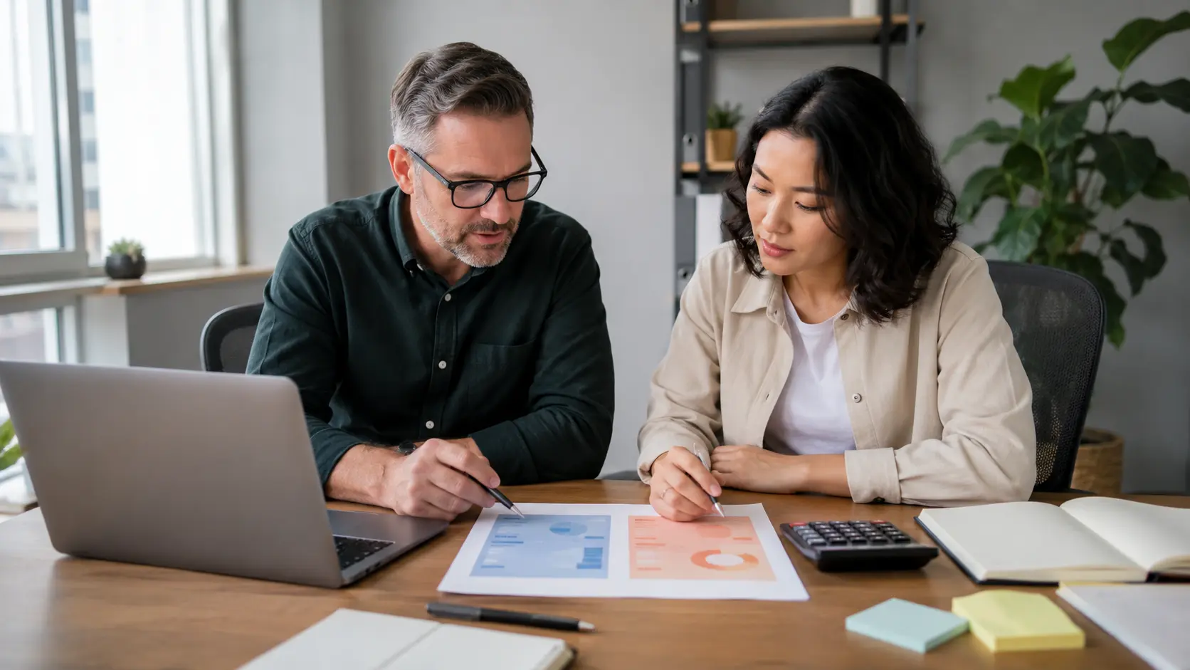Business owner and paid media consultant separating advertising budget from campaign management fees