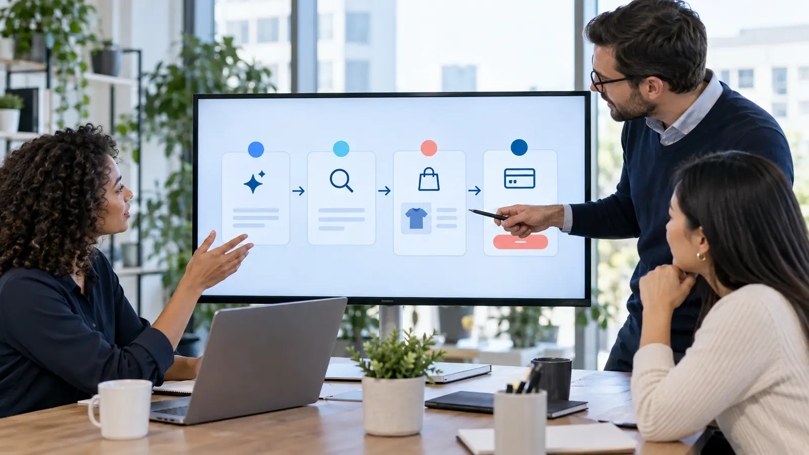 AI Discovery and Search Validation Customer Journey Ecommerce team reviewing an AI discovery, search validation, product page and checkout customer journey