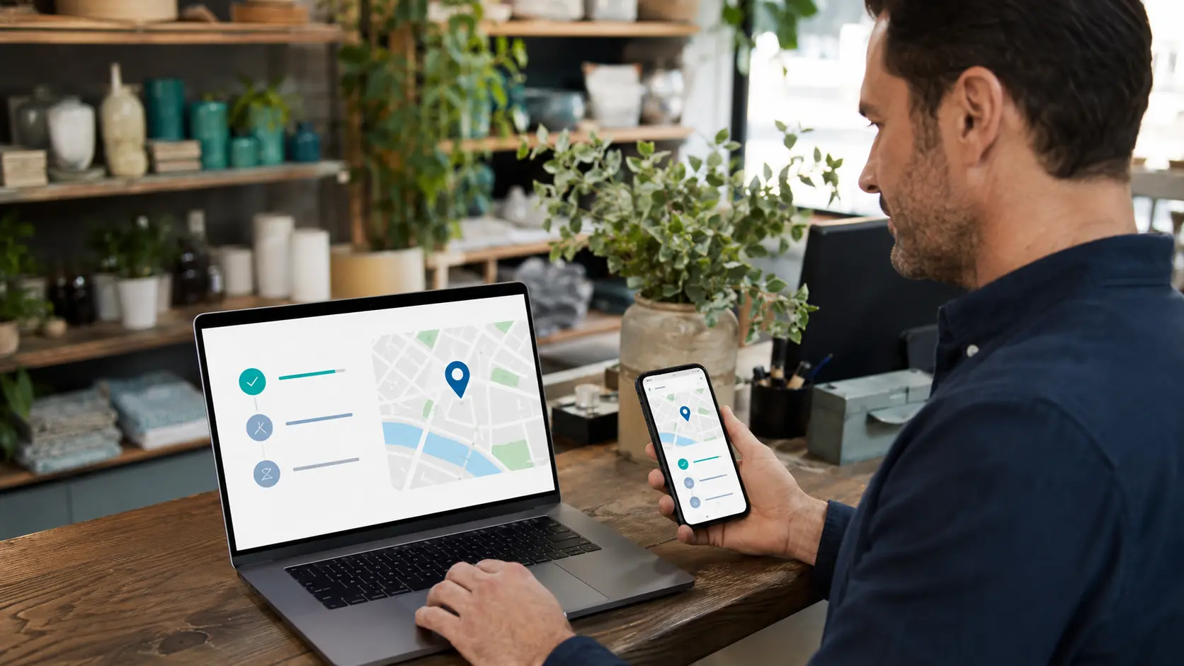 Business owner checking the verification and review status of a Google Business Profile