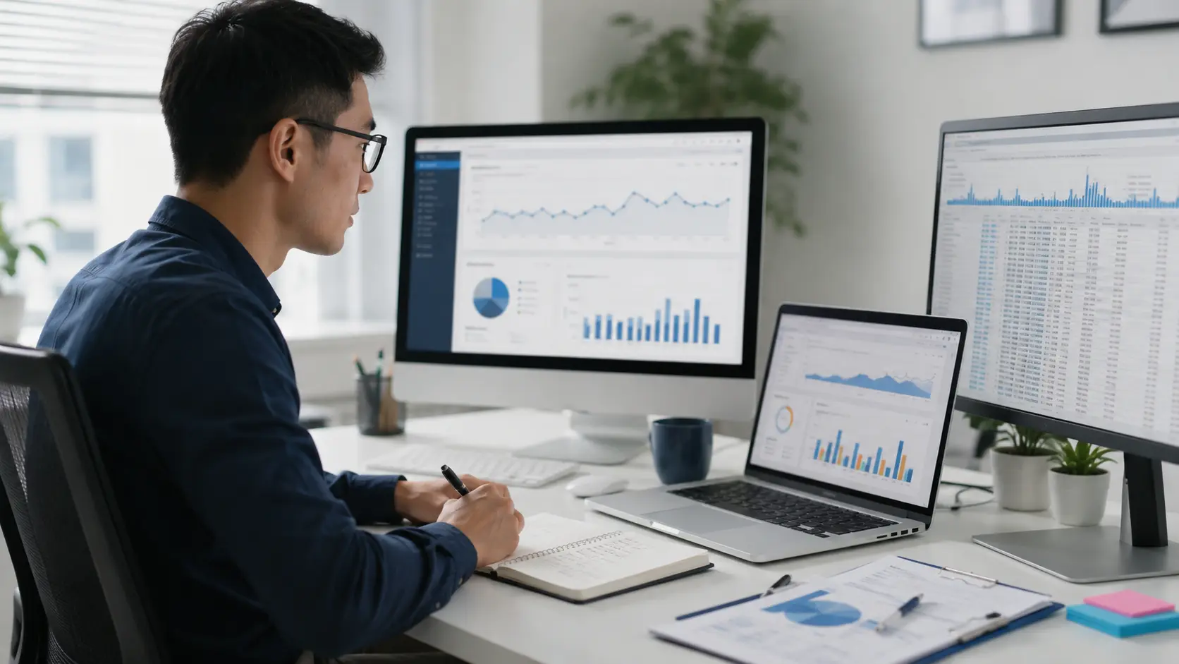 Digital marketing analyst comparing search clicks web analytics sessions and server request data