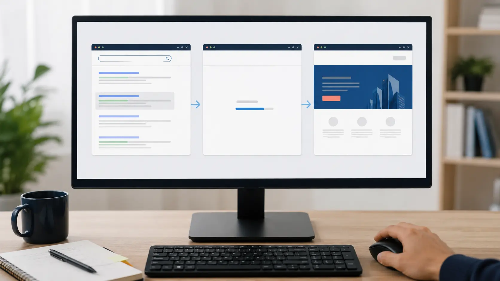 Search result click moving through an intermediary redirect step before reaching the selected website