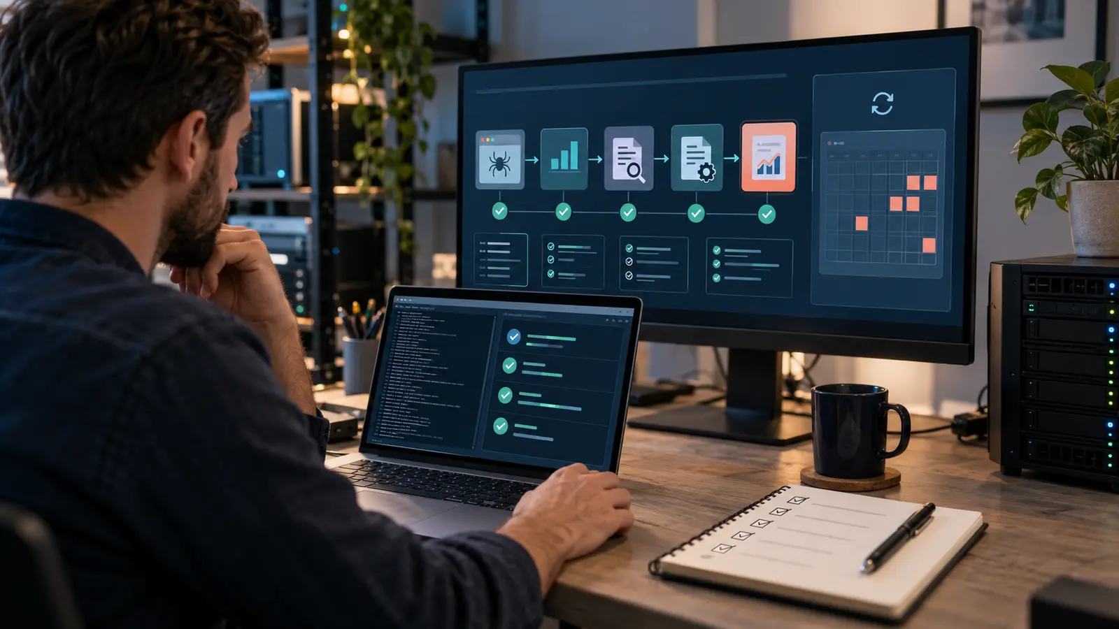 SEO specialist reviewing a repeatable Hermes Agent workflow for audits and monitoring