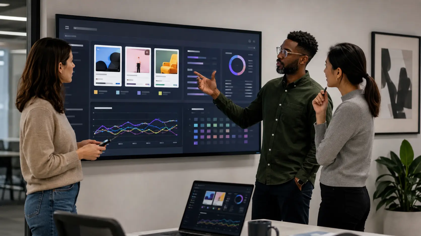 Paid media team reviewing creative tests and campaign performance across several advertising platforms