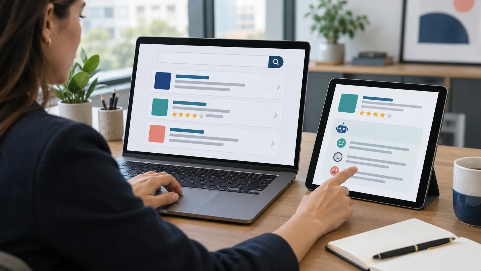 Paid media specialist comparing a standard Search ad, seller rating and AI review summary format