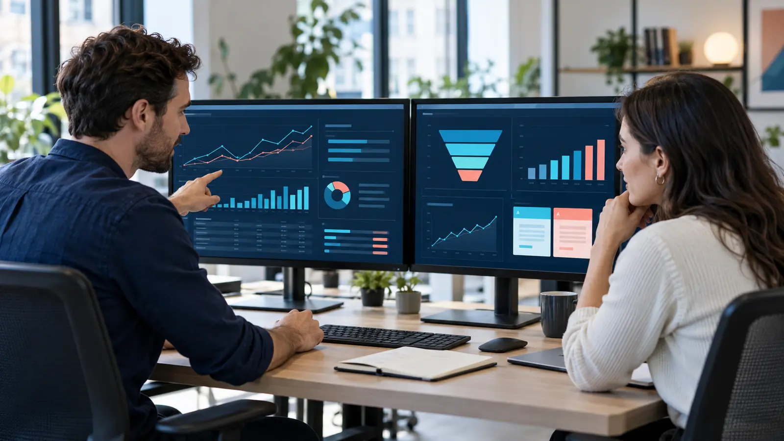 SEO and CRO specialists reviewing search visibility and conversion performance together