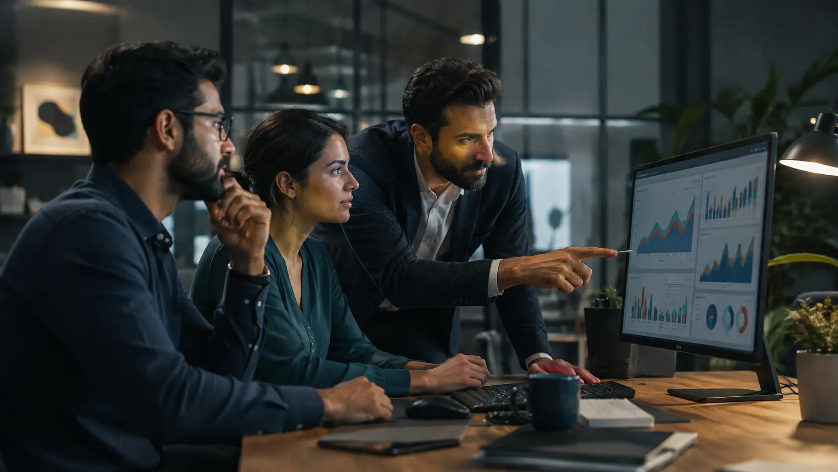 SEO consulting implementation and measurement review SEO consultant web developer and marketing lead reviewing implementation progress and organic performance