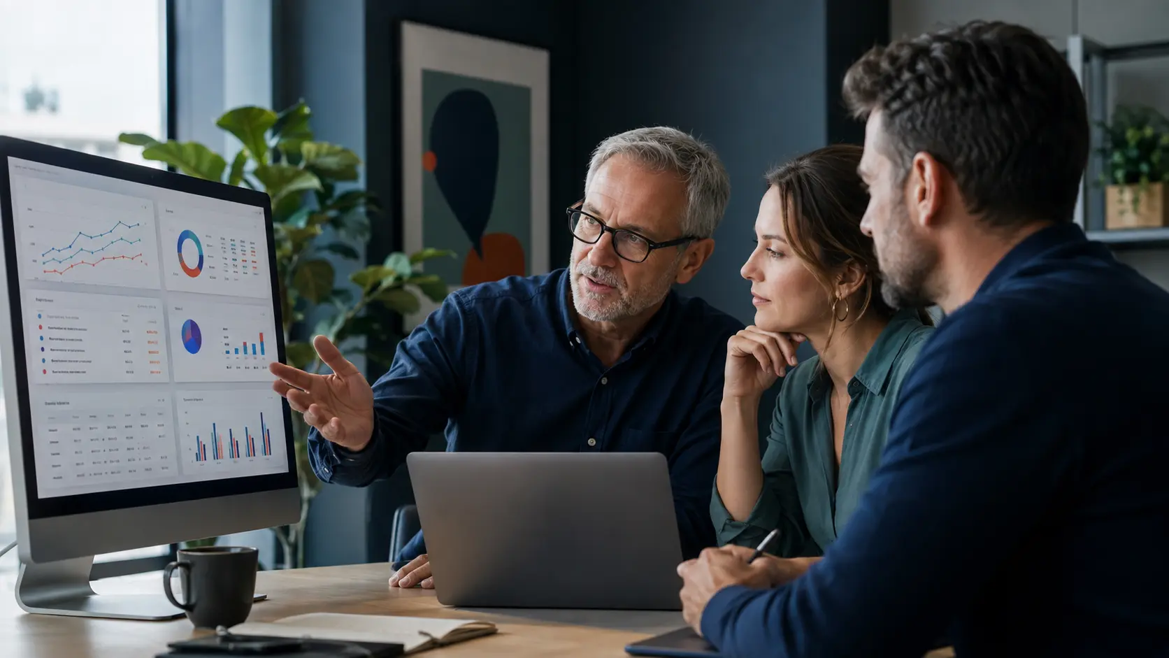 SEO consultant reviewing search performance data with a business leadership team
