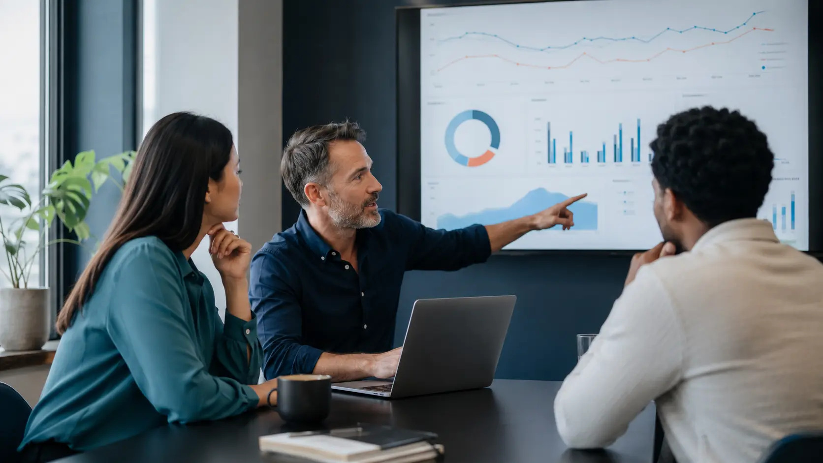 SEO consultant explaining an organic search action plan to a founder and marketing lead