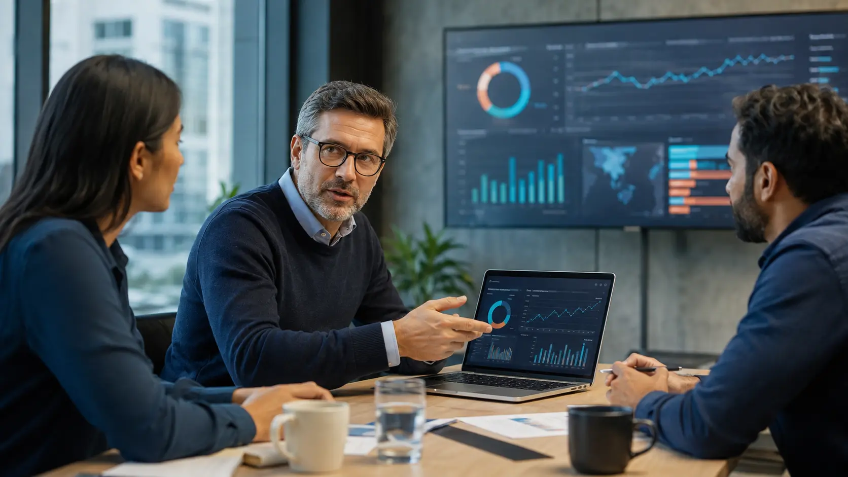 SEO consultant discussing organic search performance and a prioritized roadmap with business leaders